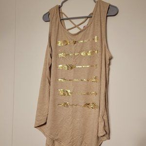 Tan & Gold Foil Feathered 3x NWT  Tank